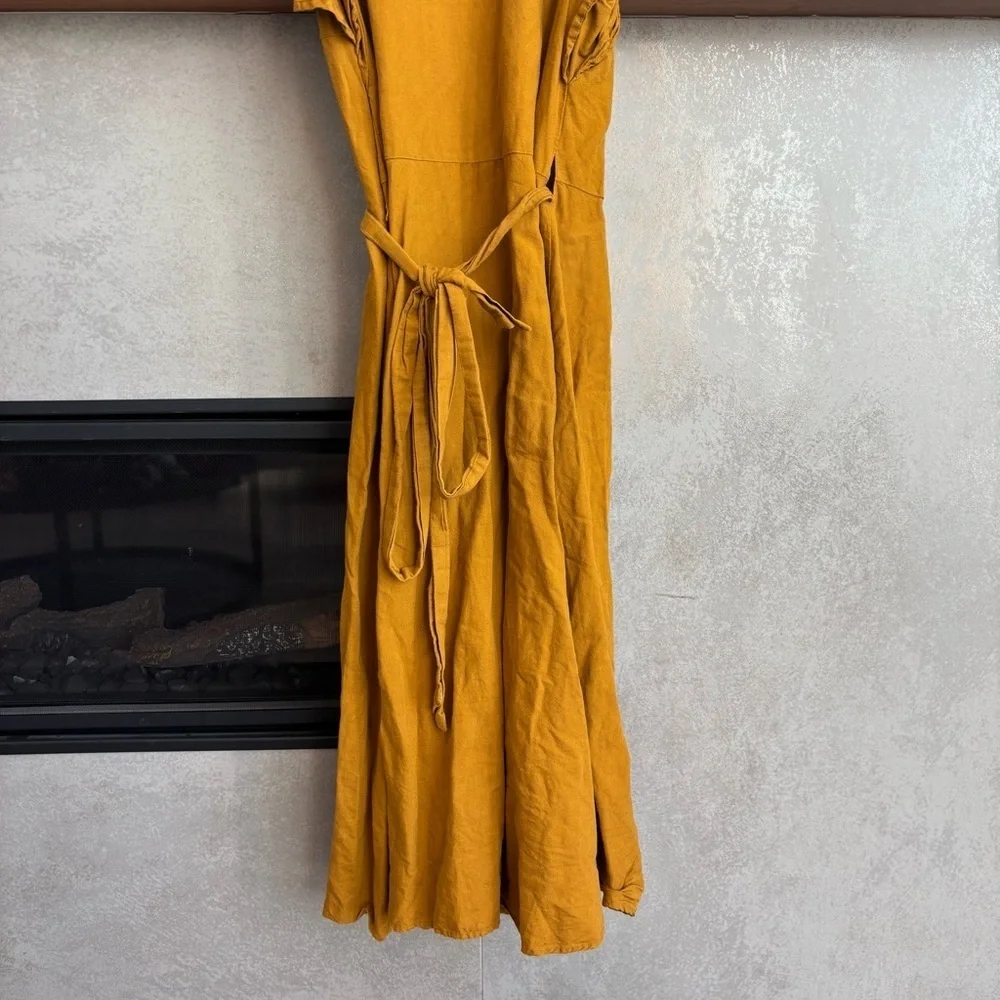 Madewell Linen-Blend Ruffle-Sleeve Wrap Midi Dress, Size S